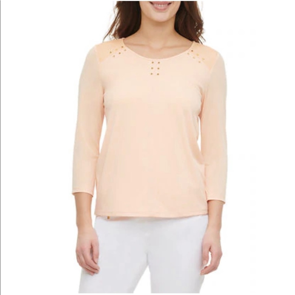 Calvin Klein 3/4 Sleeve Stud Detail Papaya Women’s Top Size XS NWT
